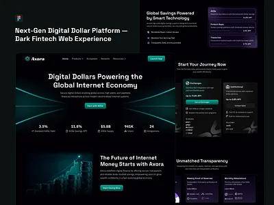 Next-Gen Digital Dollar Platform — Dark Fintech Web. blockchain card clean crypto crypto landing page defi digital financial fintech ui investment landing page modern neon product responsive saas staking tech ui ux design web3