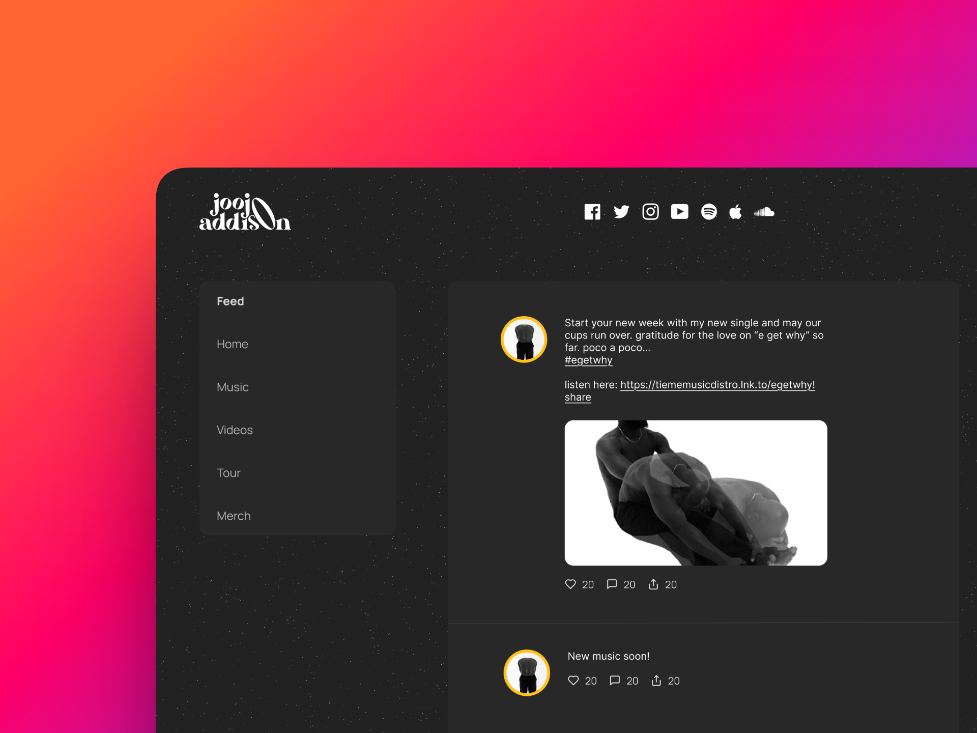 Artist Website & Fan Experience artist feed music ui