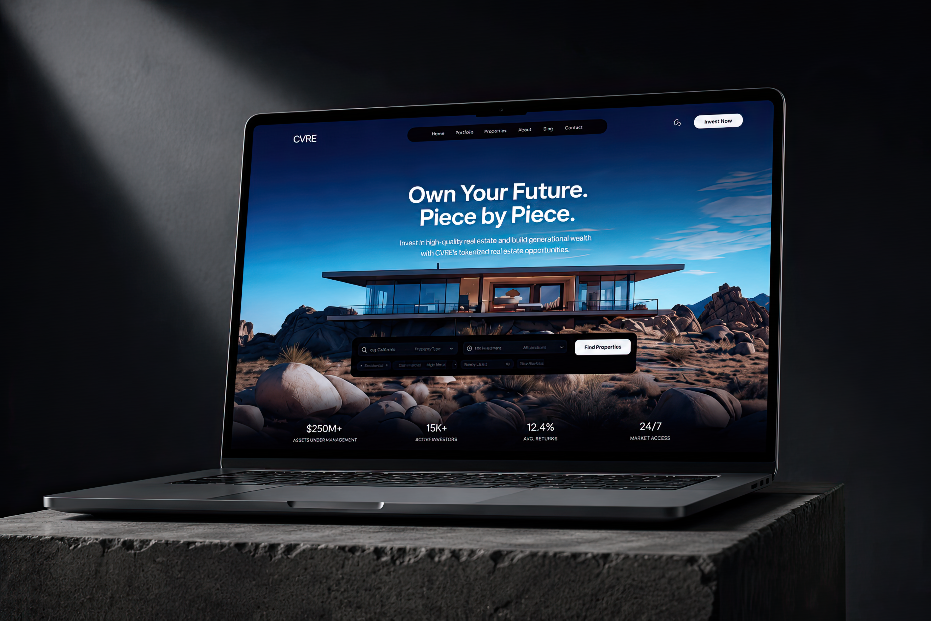 CVRE - Real Estate Landing Design blockchain crypto darkui defi figma fintech highend investment luxury marketplace minimal premium realestate saas uiux web3