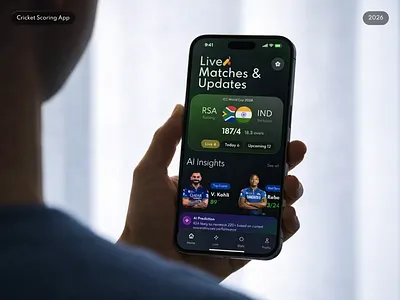 Smart Cricket Scoring App ai ai insights app app design cricket app design live cricket live matches mobile app mobile app design mobile design product design smart app sports sports app ui ui design update ux uxdesign