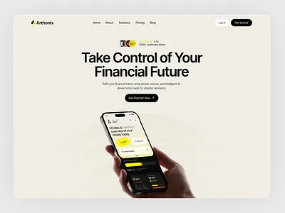 Finance app landing page design interface product service startup ui ux web