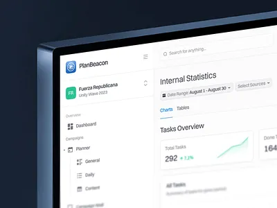 PlanBeacon - Task & Event Management analytics calendar campaigns clean dashboard events light logo product design ui ux