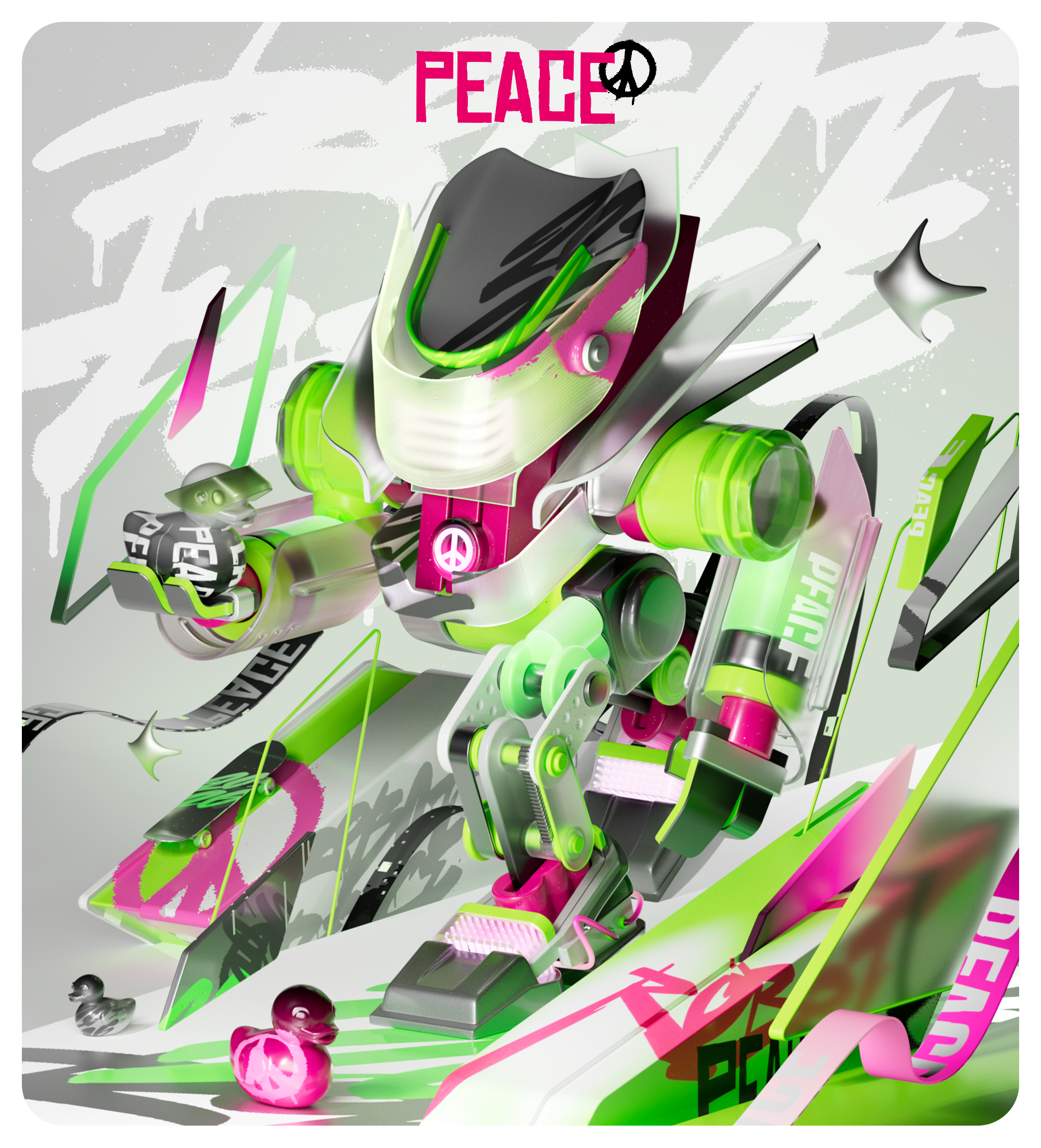 GARMONY | ROBOxPEACE 3d design graffiti illustration render