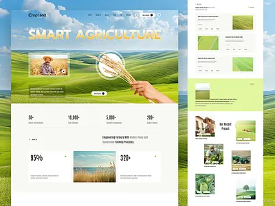 CropLand – Smart Agriculture Website UI agriculture agritech digitalproduct figmadesign greendesign landingpage minimalui moderndesign smartfarming sustainability themeforest uidesign uxdesign webdesign webflow