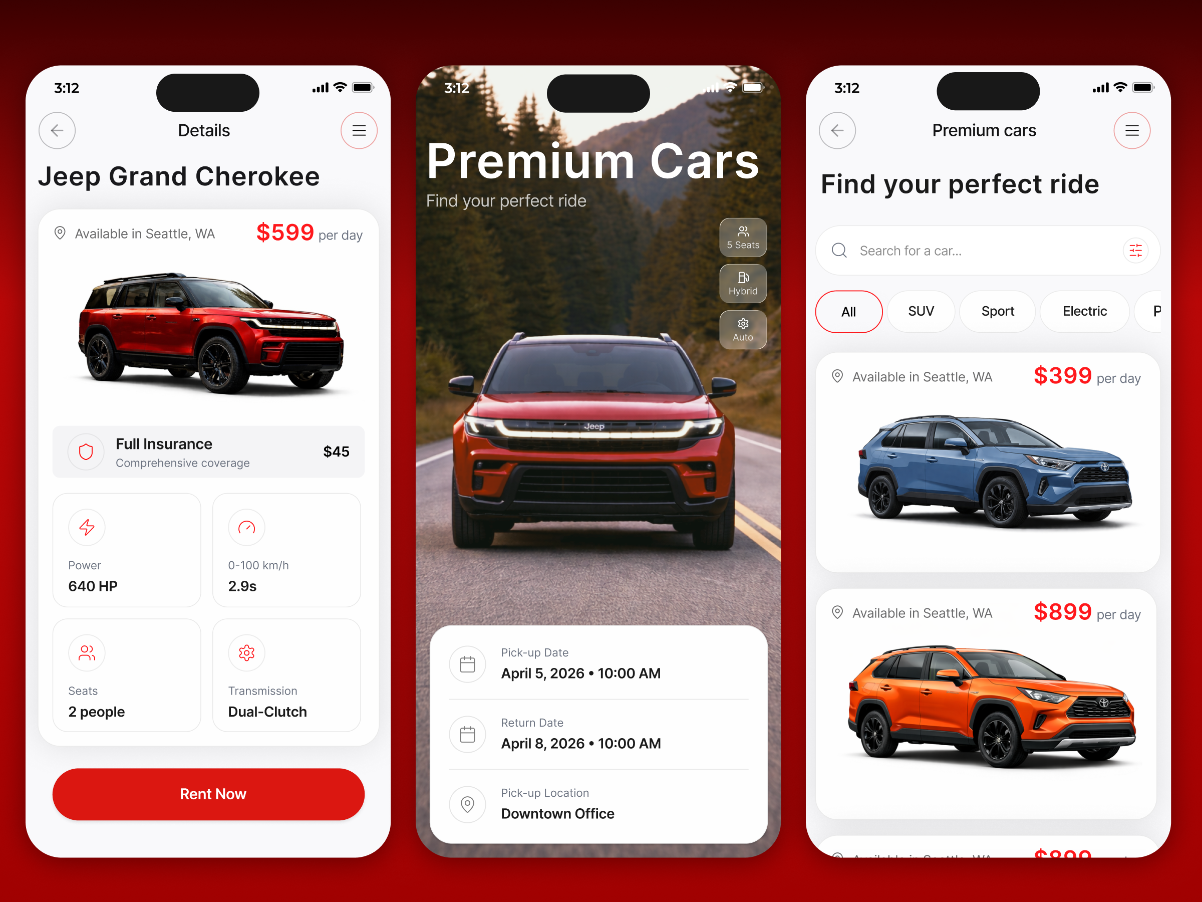 Car Rental Mobile App UI Concept
