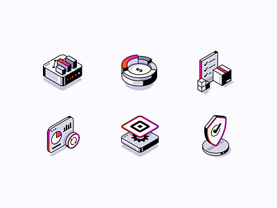 TRIVIAL - Iso Illustrated Icons 3d app branding dashboard data gradient icon illustration illustrator integration inventory isometric margin product protection report revenue shadow startup vector