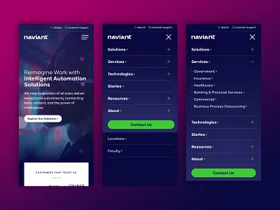 Naviant - Mobile Menu accordion ai automation b2b bold clean dark ui gradient minimal mobile mobile menu modern navigation overlay saas technology ui ux web design website