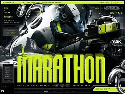 Sci-Fi Tactical Extraction Shooter Landing Page \ MARATHON® cyberpunk landing page gaming dashboard ui gaming illustration design gaming interaction design gaming interface design gaming landing page gaming mobile app gaming ui ux gaming web design gaming website design military product design military ui design military ux design sci fi branding design sci fi product design sci fi web design tactical gear interface tactical gear landing page tactical gear website y2k aesthetic ui design
