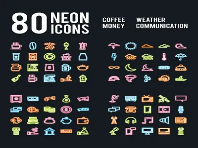 Neon Icons Vector Pack – Miscellaneous Set assets design freebies freedesignkit graphic design icon pack neon icon pack