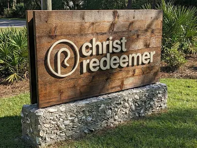 Christ Redeemer Presbyterian Church Road Sign branding christian church branding church logo identity modern signage wood sign