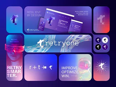 Retryone Dynamic Tech Brand Identity abstract identity branding creative design graphic design identity illustration innovation branding logo logo design minimalist logo scalable branding