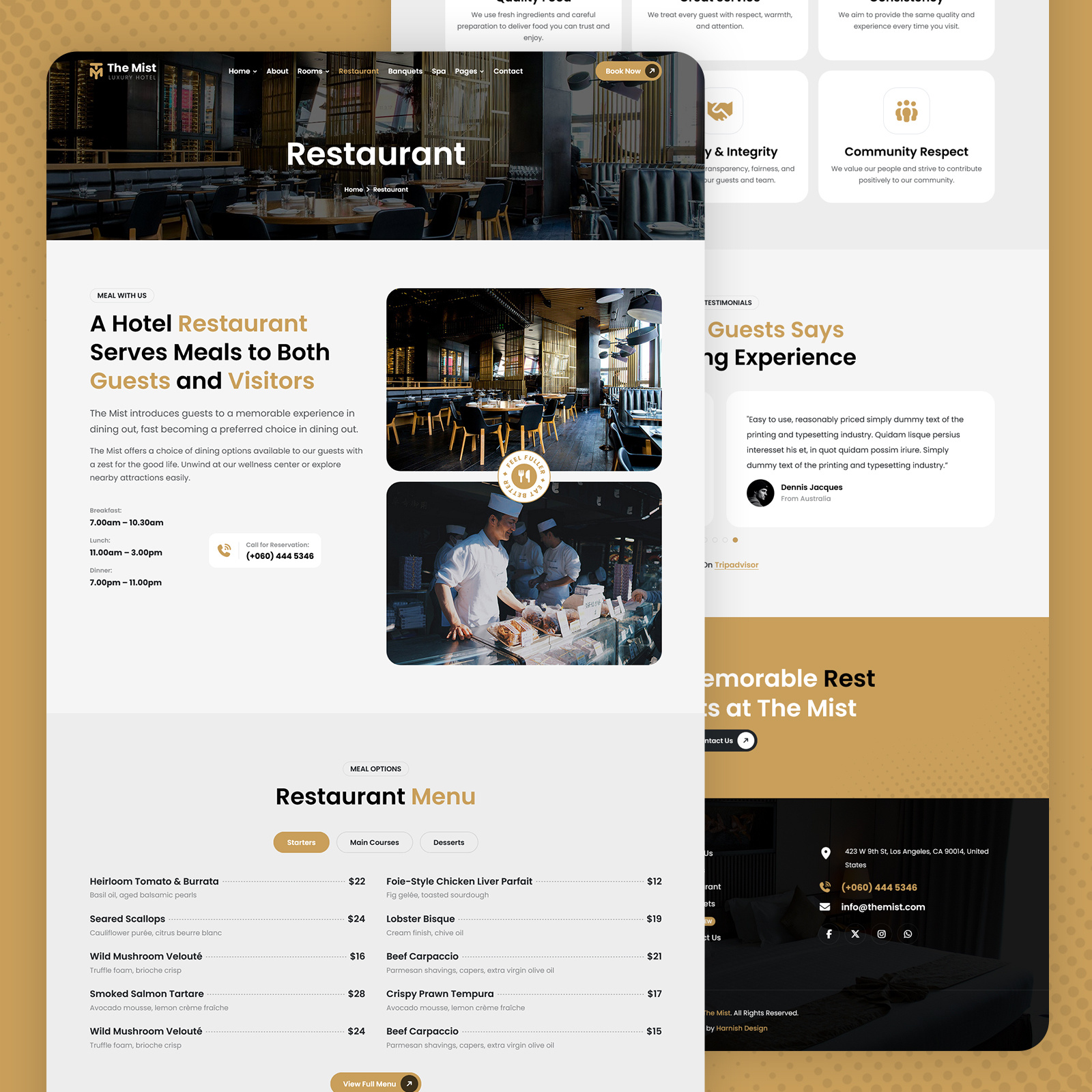 Restaurant Page booking ui creative design fine dining food ui hotel website landing page luxury restaurant menu design minimal design modern ui restaurant ui ui design web design