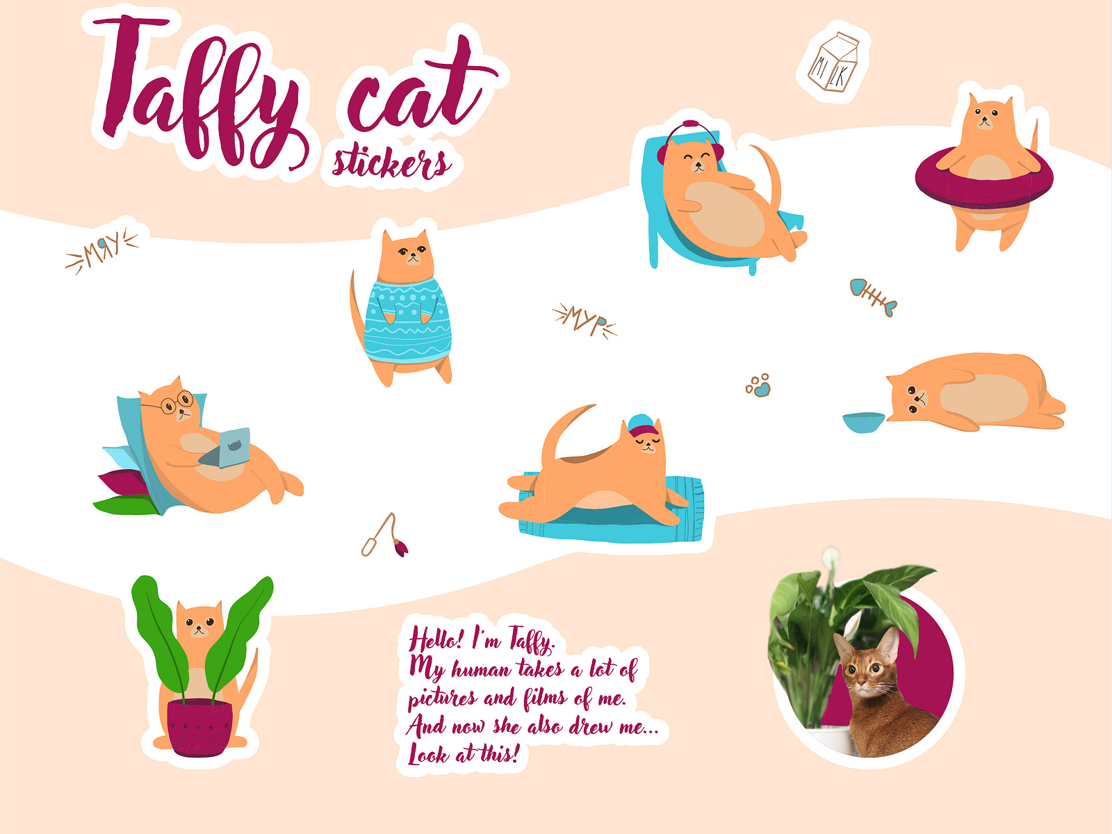 Taffy cat stickers by Yana Zarytska on Dribbble