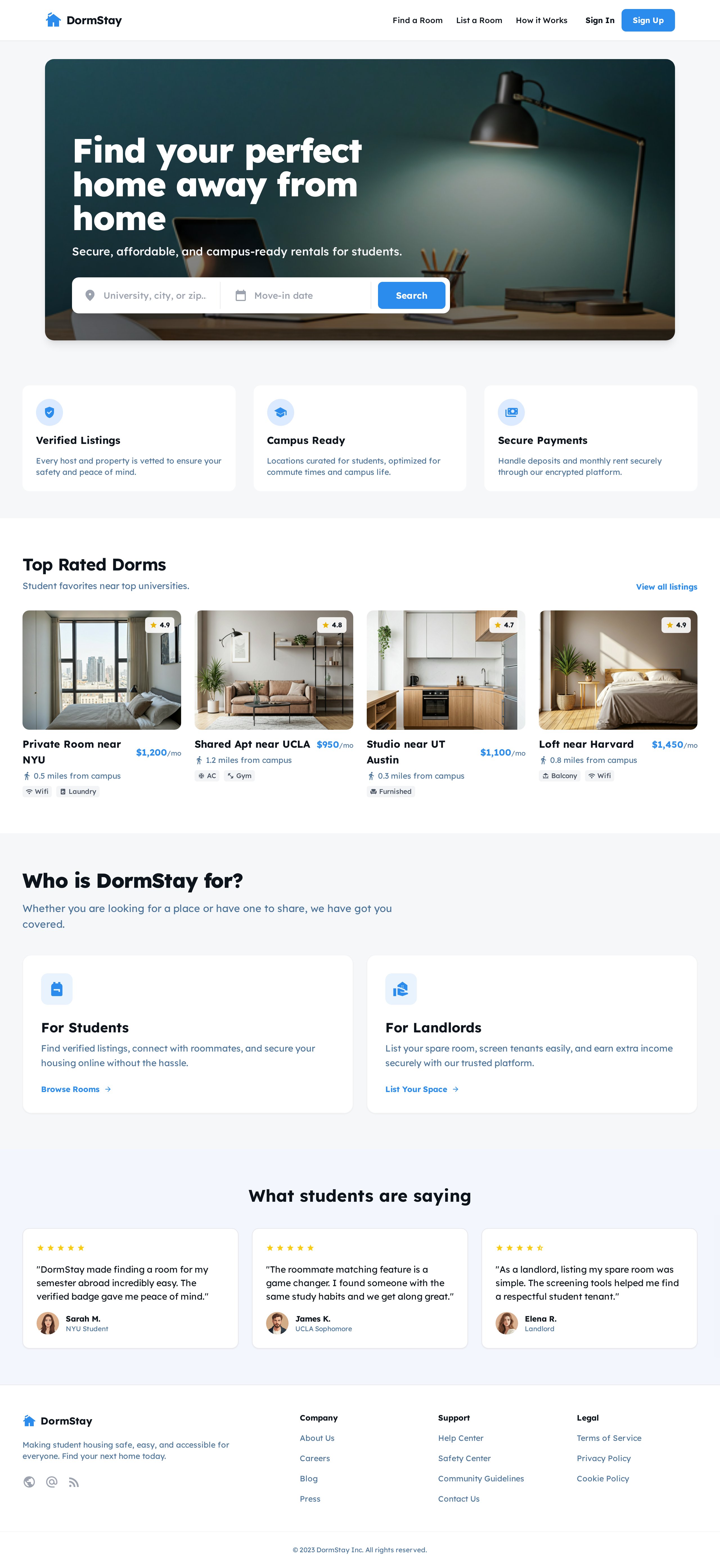 Dorm room student’s rental service Web Design dorm rental room service student webdesign