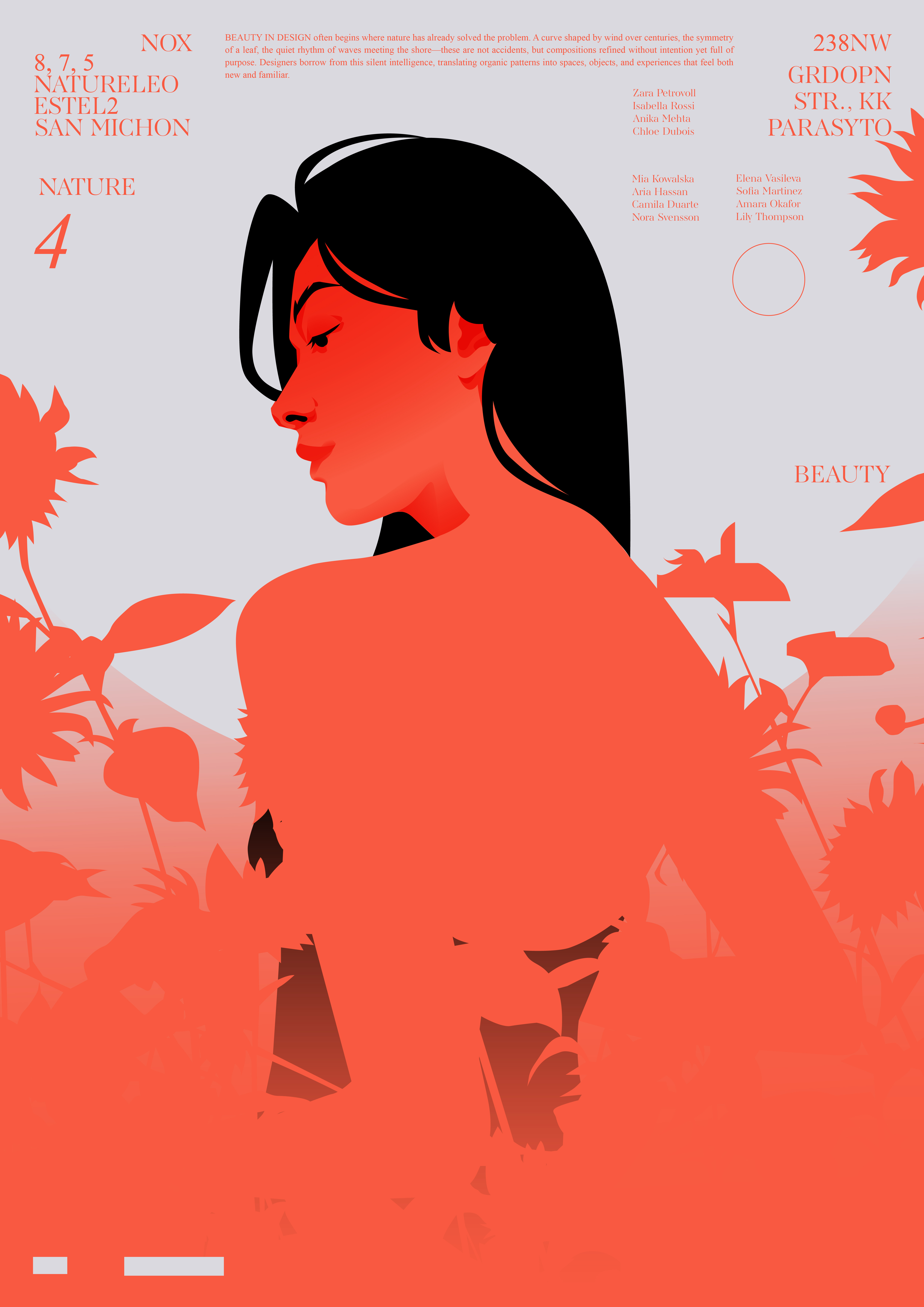 Beauty & Nature advertistment branding editorial editorial illustration floral flowers gird graphic design illustration layout minimal poster poster design typography woman illustration woman portrait