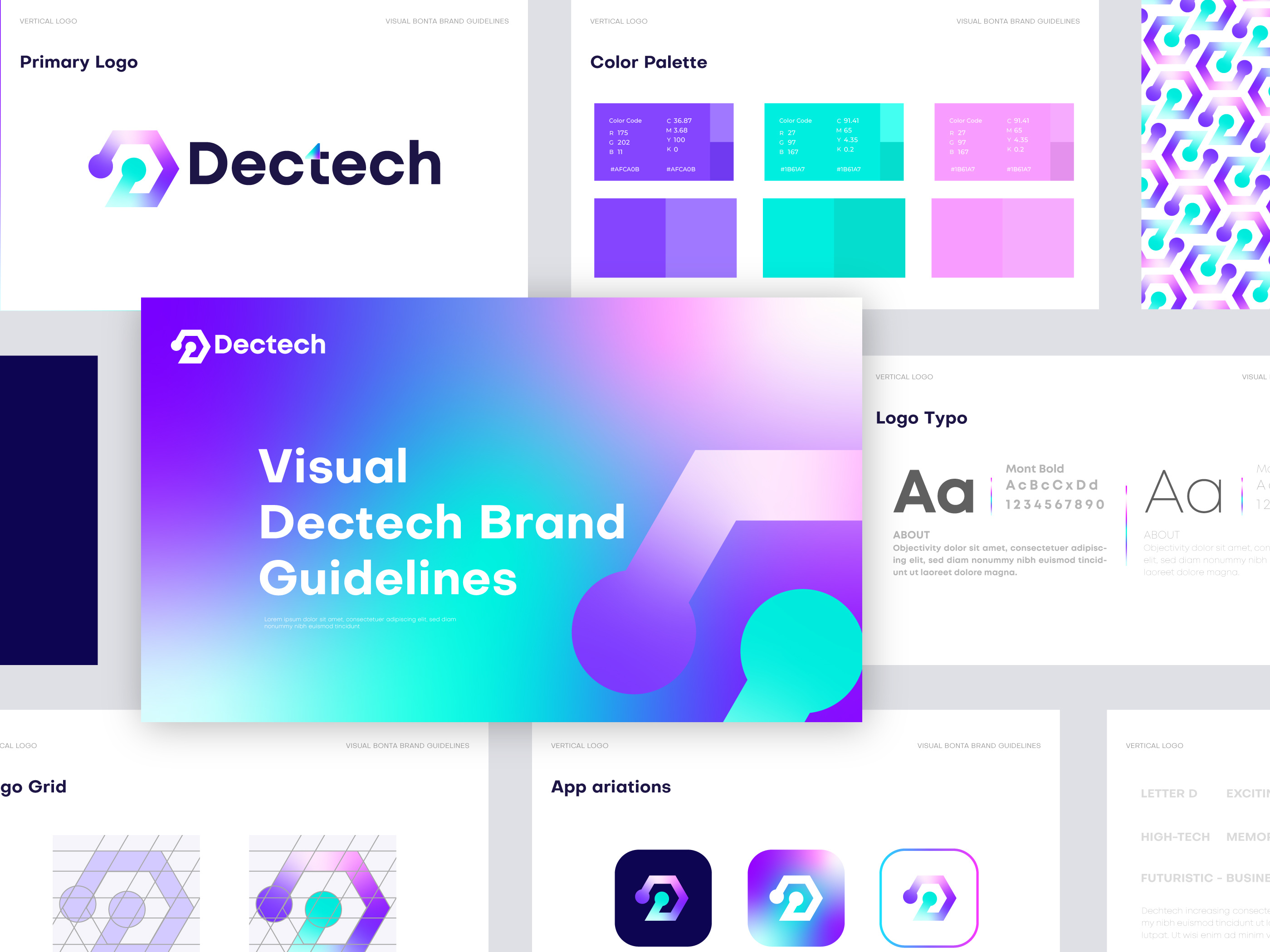 Dectech- Logo Design and branding identity - Brand Guidelines 3d abstract branding creative branding creative logo e a s h i n a r a f a t h finance fintech freelance logo design gradient letter logo lettermark logo modern monogram print security visual identity design vivid brand identity design web3