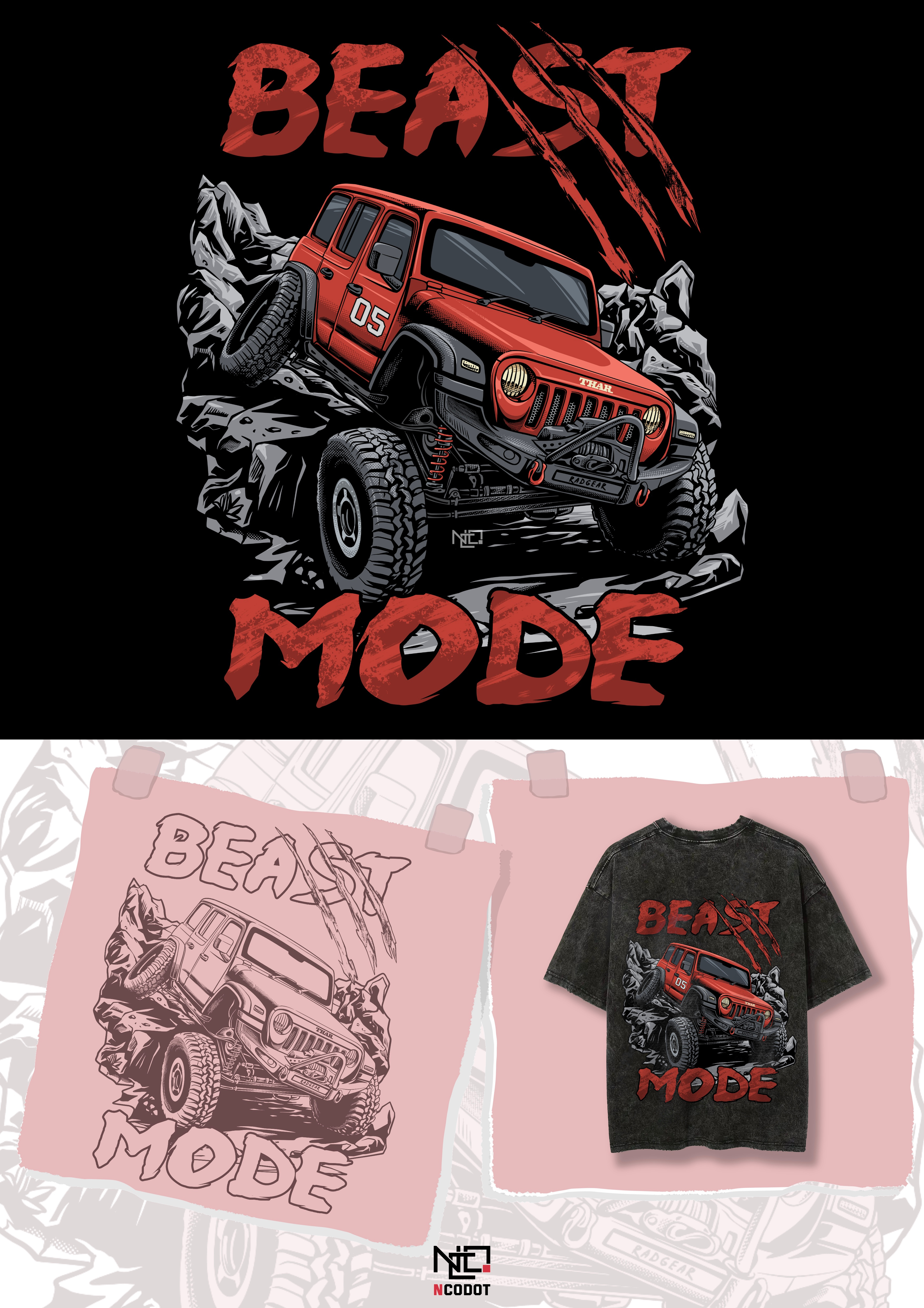 Overland beast mode - RADGEAR Apparel adventure automotive illustration car graphic design illustration offroad illustration overland poster screenprinting tshirt tshirt design