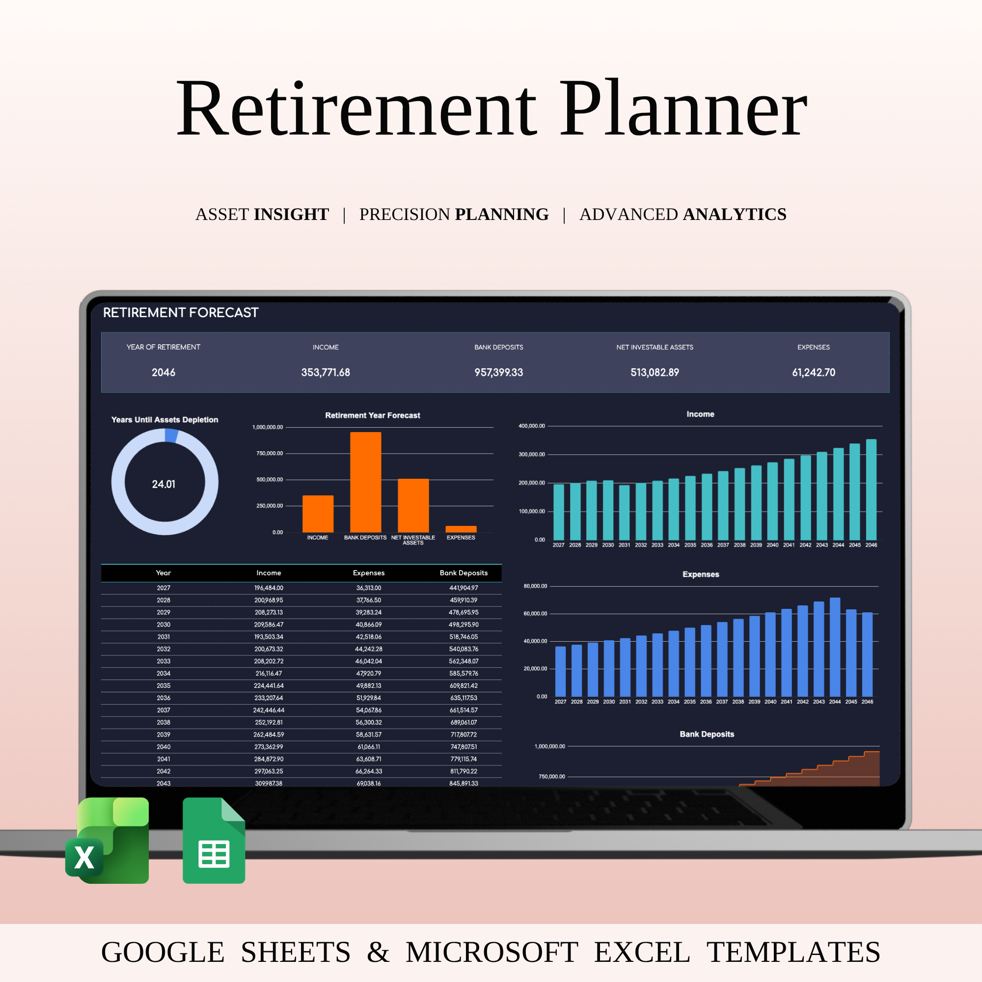 Retirement Portfolio Tracker Excel | Dark Mode 401k tracker asset allocation dark mode excel dividend tracker excel for finance finance dashboard financial planning fire movement google sheets template investment spreadsheet long term investing pension planner personal finance tool portfolio planner retirement calculator retirement dashboard retirement goals retirement tracker savings tracker wealth management