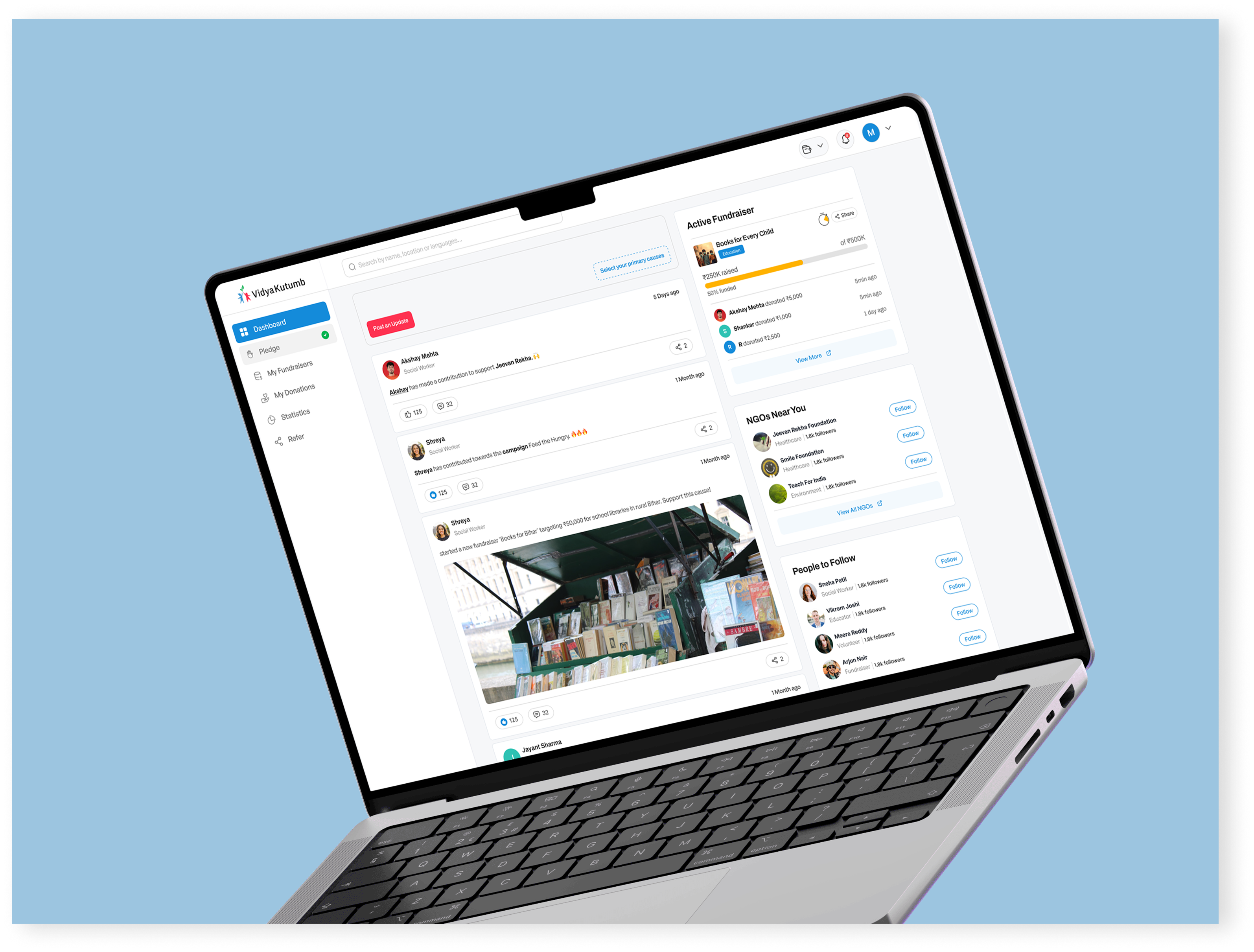 Dashboard UI for an NGO & Fundraising Platform dashboard dashboard ui fundraising ngo product design saas social impact ui ux web app web design