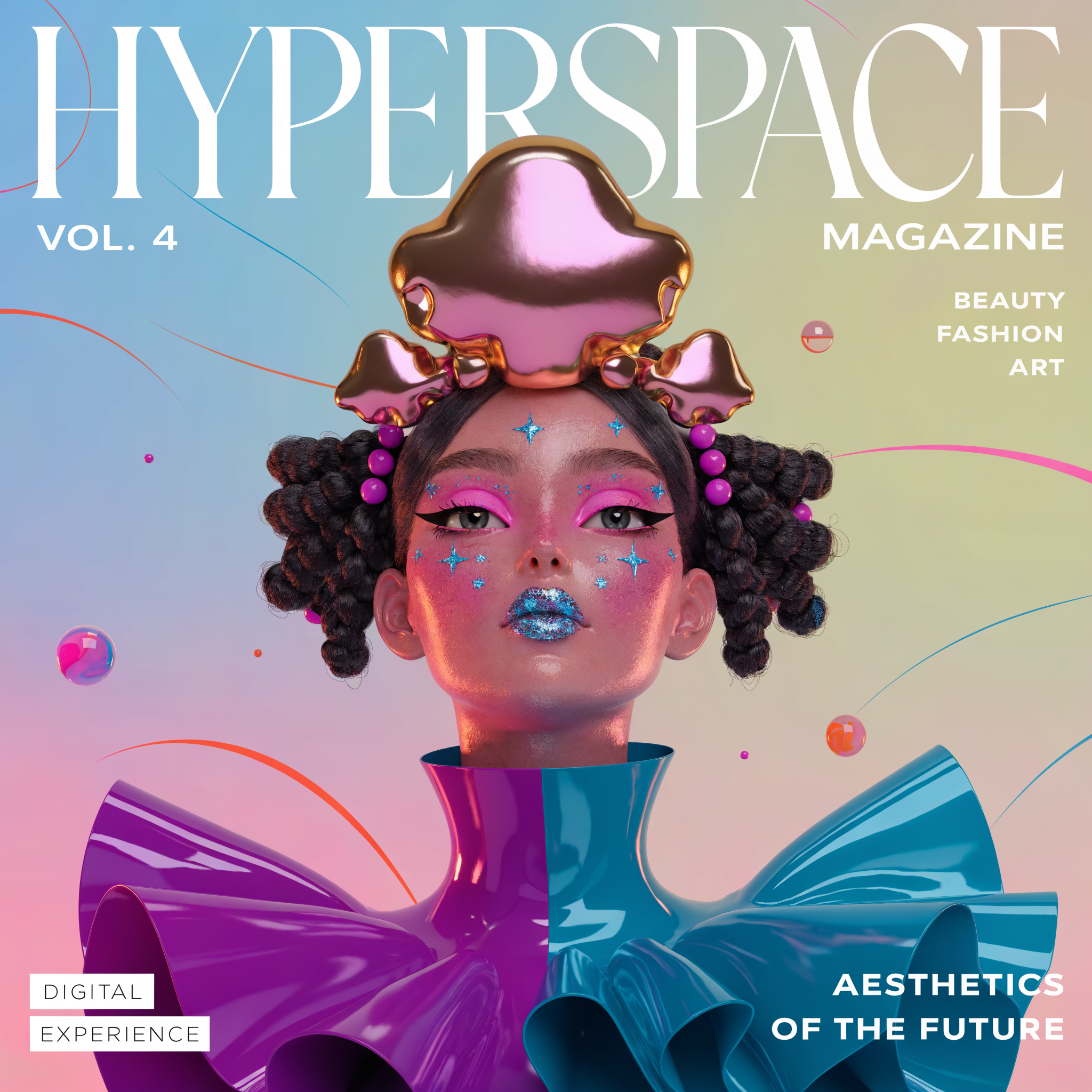 Hyperspace Magazine 3D Cover 3d 3d character 3d render art beauty blender branding character design design digital art editorial design fashion design futuristic gradient graphic design illustration layout design magazine cover octane render