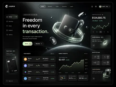 Crypto Wallet Dashboard 3d analytics banking branding crypto dark mode dashboard data visualization design figma fintech glassmorphism interface modern ui product design saas trading ui wallet web