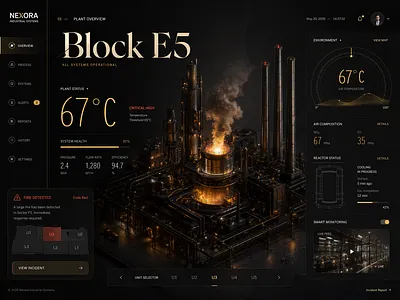 Industrial IoT Dashboard 3d analytics b2b blender dark mode dashboard data visualization design industrial interface manufacturing modern ui monitoring product design render saas software tech ui web design