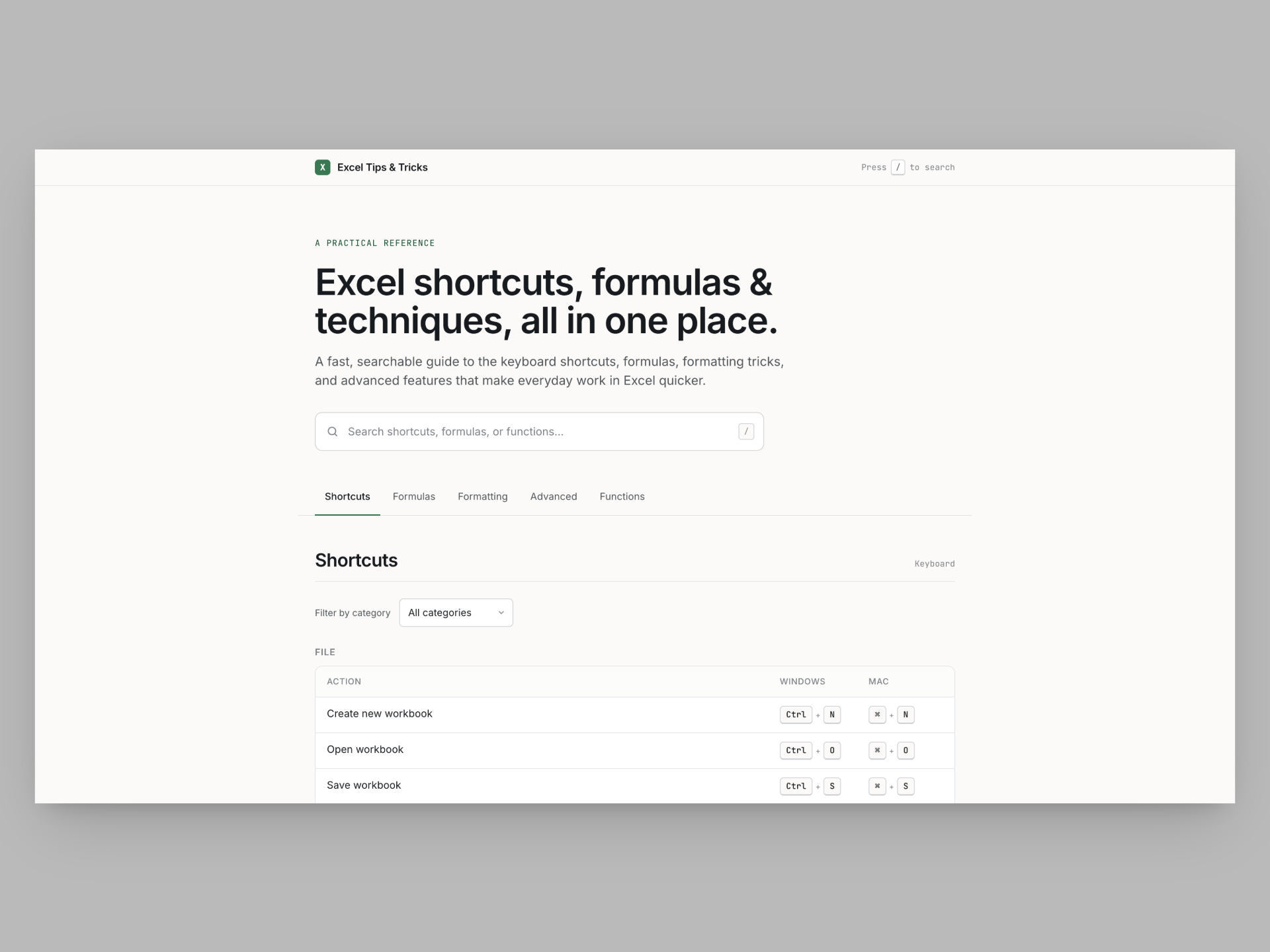 Excel Tips & Tricks website design