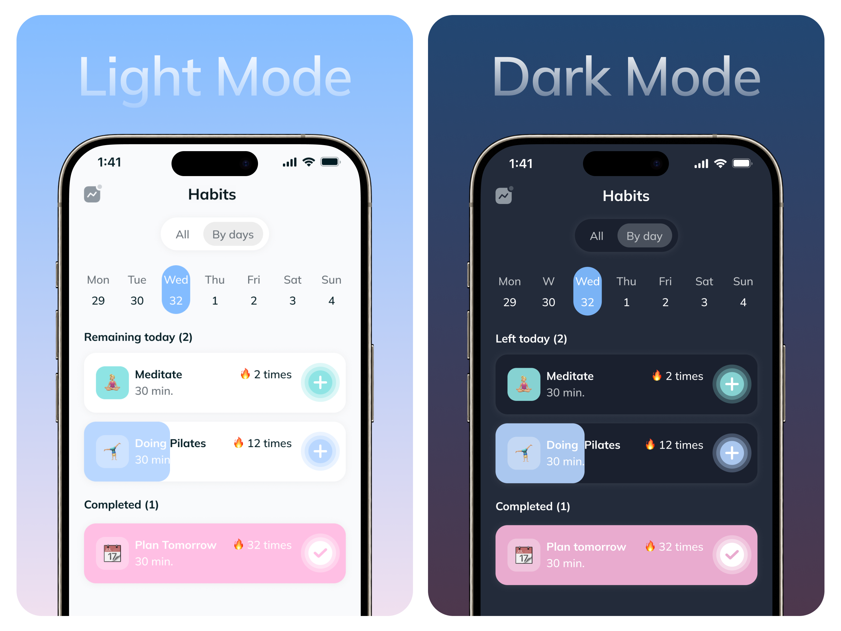 Productivity App | Light & Dark Mode app app store aso calendar app design habit tracker habits tracker app interface mobile app mobile design mobile designer notes app planner planner app product design productive app schedule app ui ux uxui
