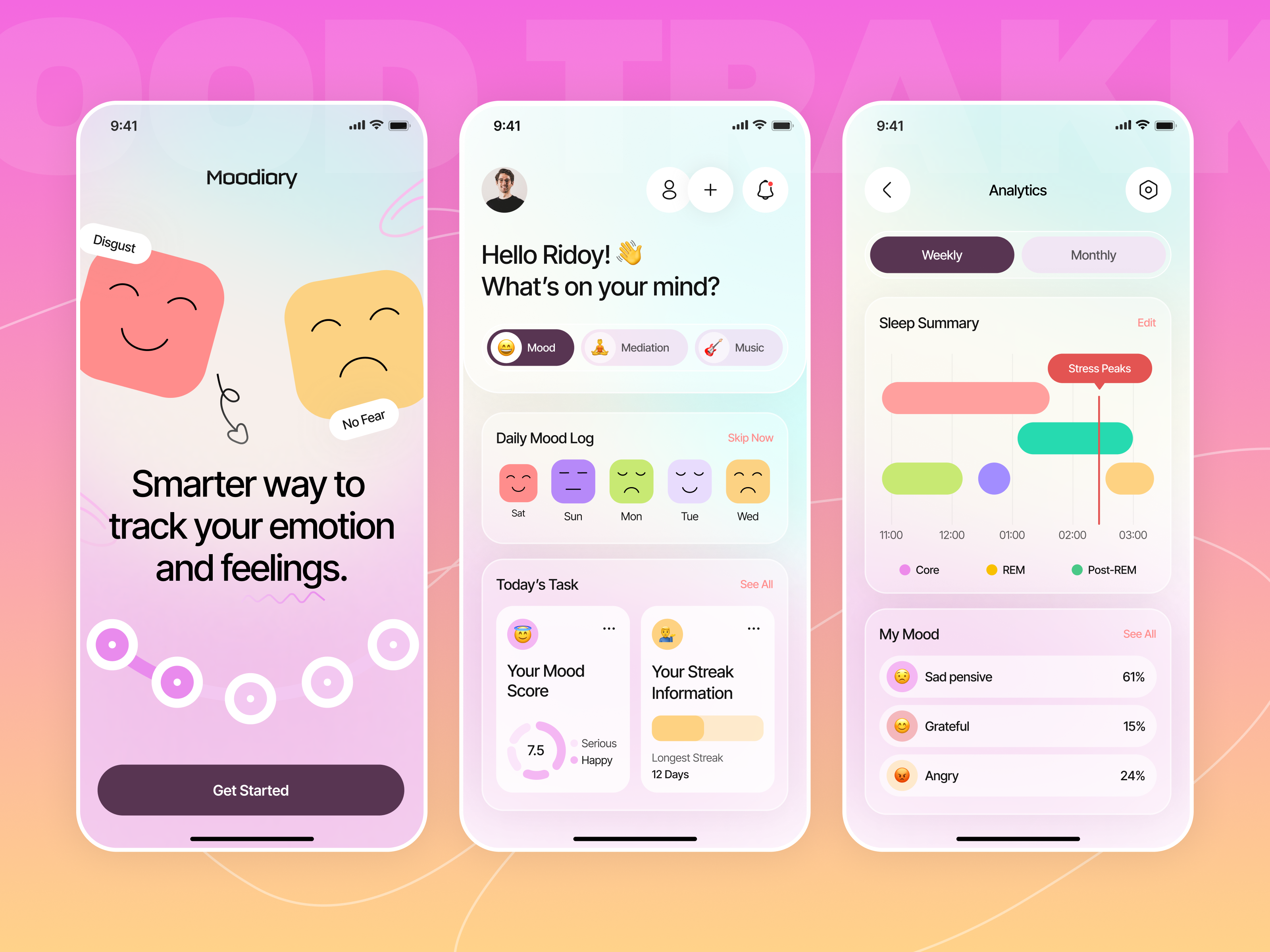 Wellness & Analytics Mobile UI Design ✨ ai mood app app design finance health healthcare ai app medical meditation mental health mental health ai mental health ai app mental health app mindfulness app mobile app mood mood tracker mood tracker app ui ux wellness app