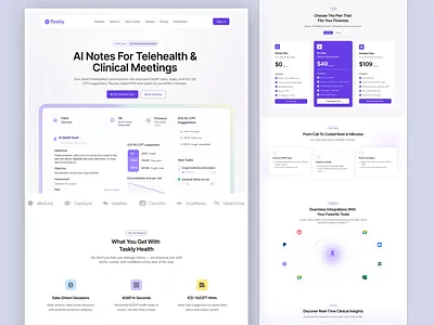 AI Note Takers Landing Page for Telehealth Meeting ai note taker dashboard design dribbble health tech healthcare healthcare design landing page note taker product design promotion design saas design saas website tech health telehealth ui ui design ux webdesign