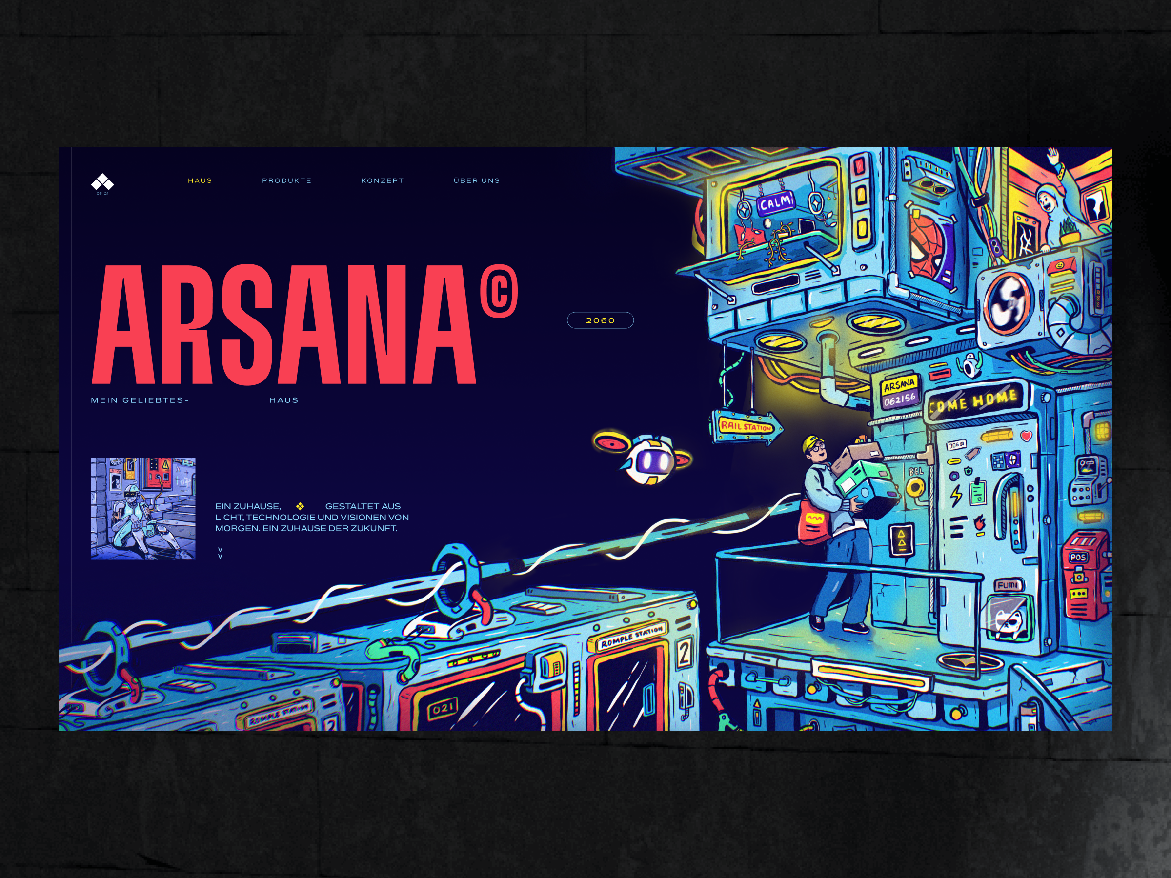 Arsana — Future Living Illustration cyberpunk design flat hand drawing home illustration procreate ui web design website