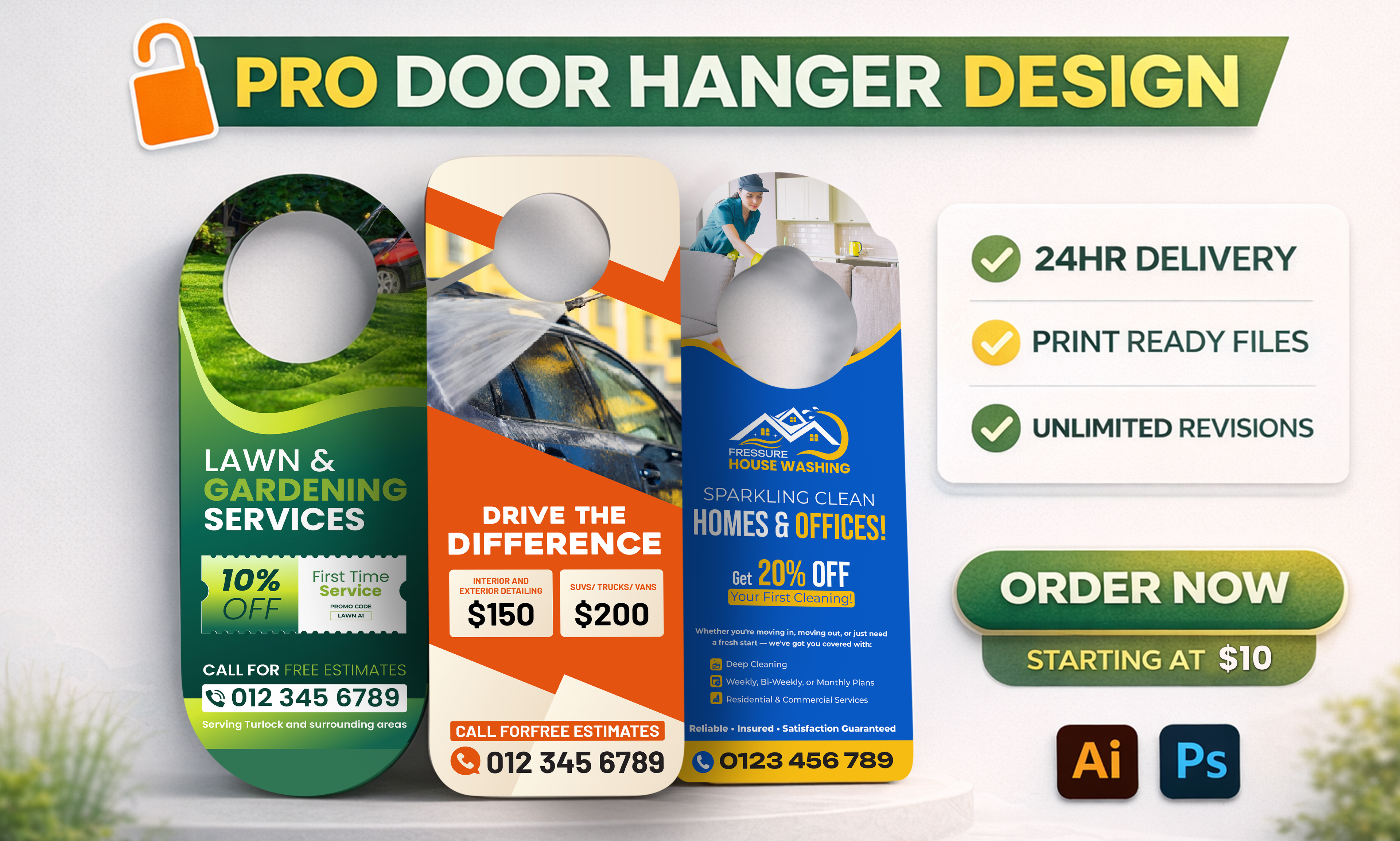 Example of Door Hanger, Flyer & Postcard Design