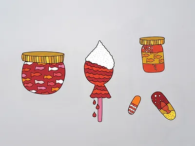 Red Herring Supplements + Snacks branding cartoon charming dreamlike fantasy food game design graphic design illustration nostalgia omega 3 pills pop art product design psychedelic supplements trippy vitamins whimsical worldbuilding