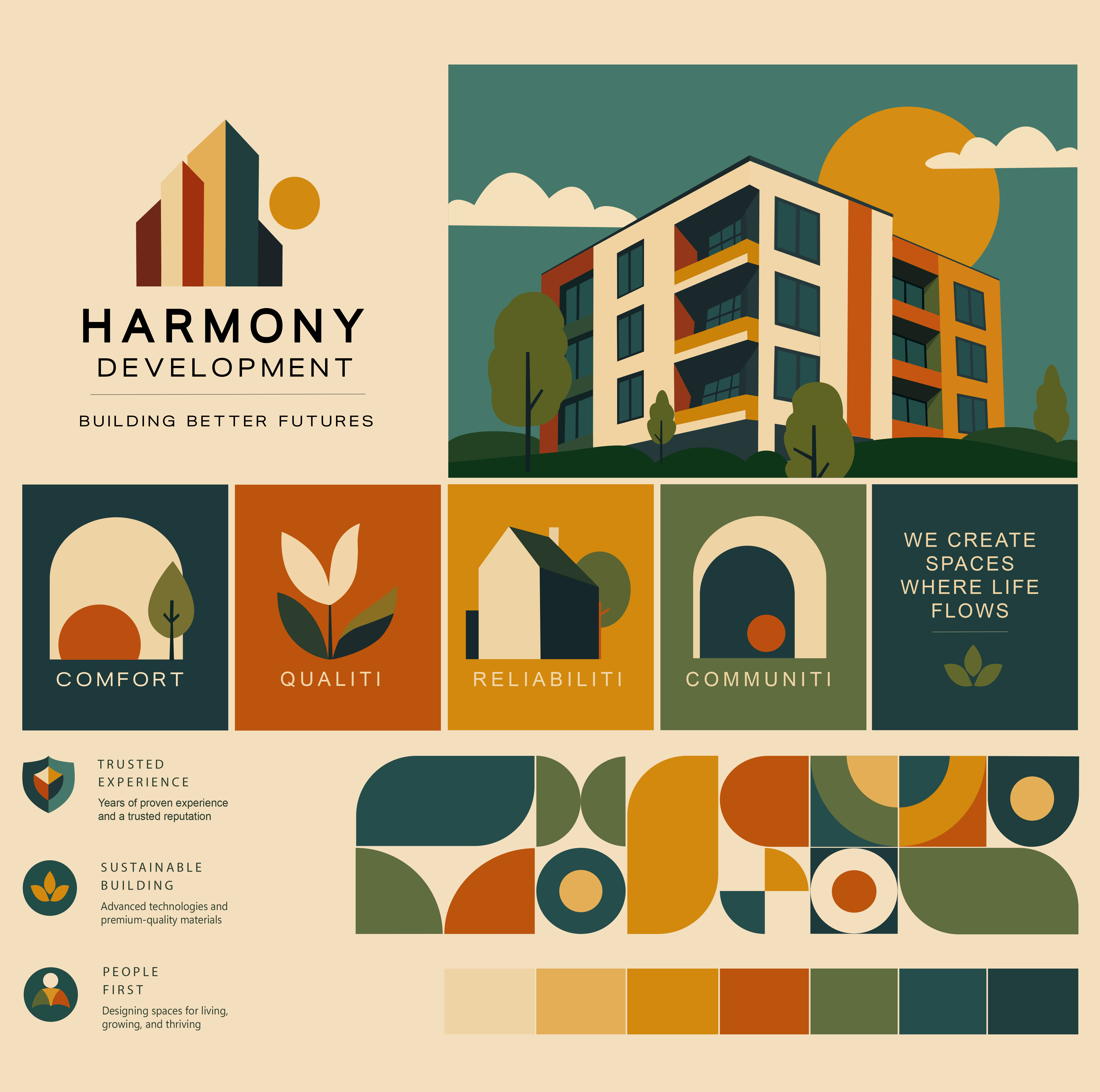 Real Estate Brand Identity adobe illustrator banner branding construction design flat design geometric graphic design icon illustration logo minimal design modern property development real estate typography vector visual identity банер