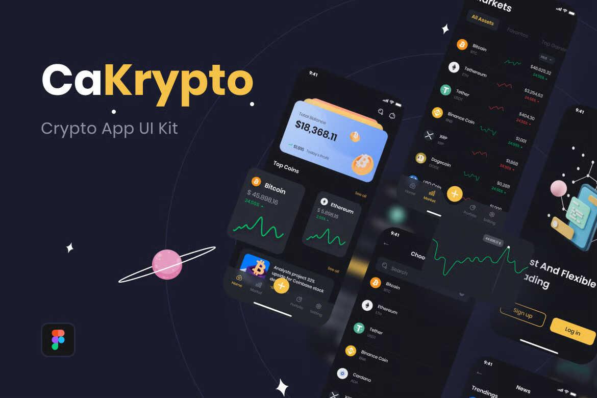 CaKrypto Fre UI Kit – Crypto Market App & Web Screens branding crypto design freebies freedesignkit graphic design ui ux