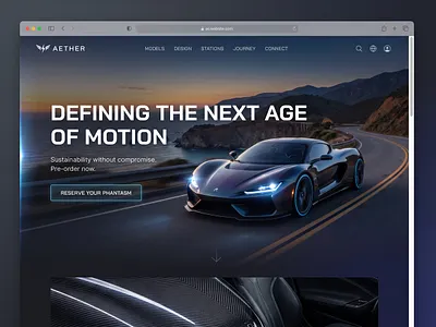 AETHER | High-Performance Automotive Web Design automotive car ui dark mode electric vehicle ev futuristic high contrast high performance interface landing page luxury car minimalist modern motion premium sleek tech transport ux design web design