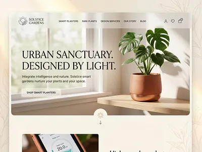 Solstice Gardens | Landing Page Design app design clean layout design ecommerce greenery home decor interface landing page lifestyle minimalist modern plant care product page responsive smart garden soft aesthetic ui design urban gardening ux web design