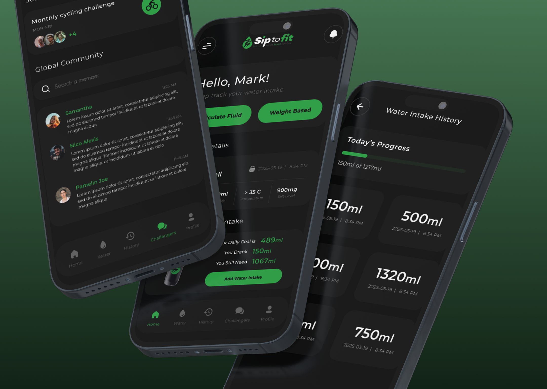 Siptofit Hydration Manager – Mobile App Design Concept app appdesign drinking app fitness mobile design mobile ui ux siptofit track drinking track water ui design uiux ux design