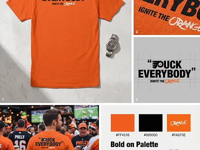 Puck Everybody Philadelphia Flyers T Shirt apparel production graphic tee grid layout philadelphia flyers screen printing sports branding sports merchandise streetwear apparel t shirt mockup typography design vector illustration visual identity