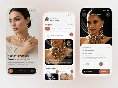 Luxury Jewelry Shopping App UI app design dashboard diamond dribbble ecommerce fashion app figma gold jewelry luxury design minimal mobile app online shopping popular product design shopping store app ui ux