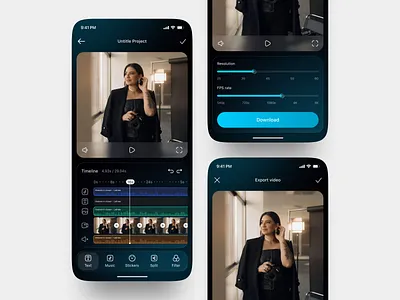Video Editing Mobile App Design 3d modelling app application content creator creative app creator tools dark ui digital content futuristic ios app mobile app mobile app design product design social media app timeline editor ui design ux design video editing app video editor video production