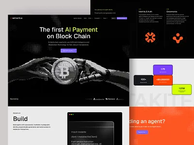 AI Blockchain Payment Website Design ai ai agent ai website blockchain crypto dark landing page payment product ui web design