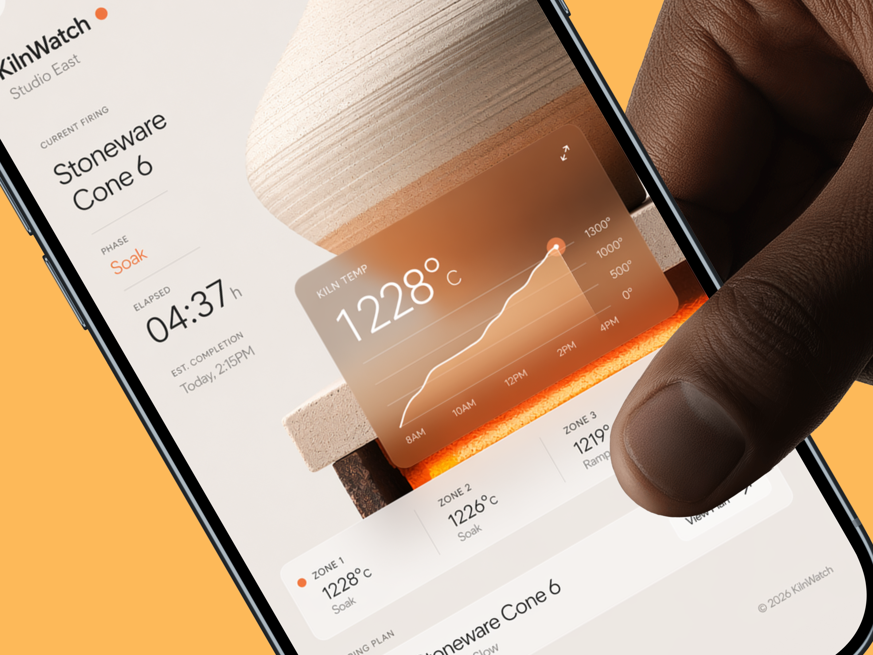 Mobile App – Kiln Monitoring & Ceramic Studio Interface app design ceramics clean design dashboard data visualization glassmorphism interface design ios app iot interface landing page minimalist ui mobile app monitoring app product design smart home tracking typography ui design ux design visual identity
