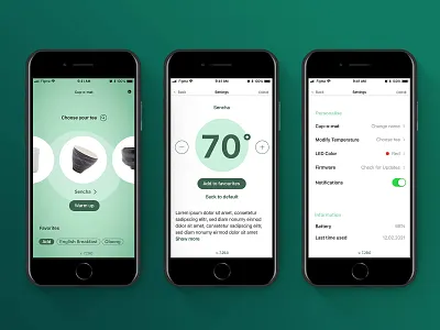 Concept for a tea lovers app app settings tea temperature ui ui design ux
