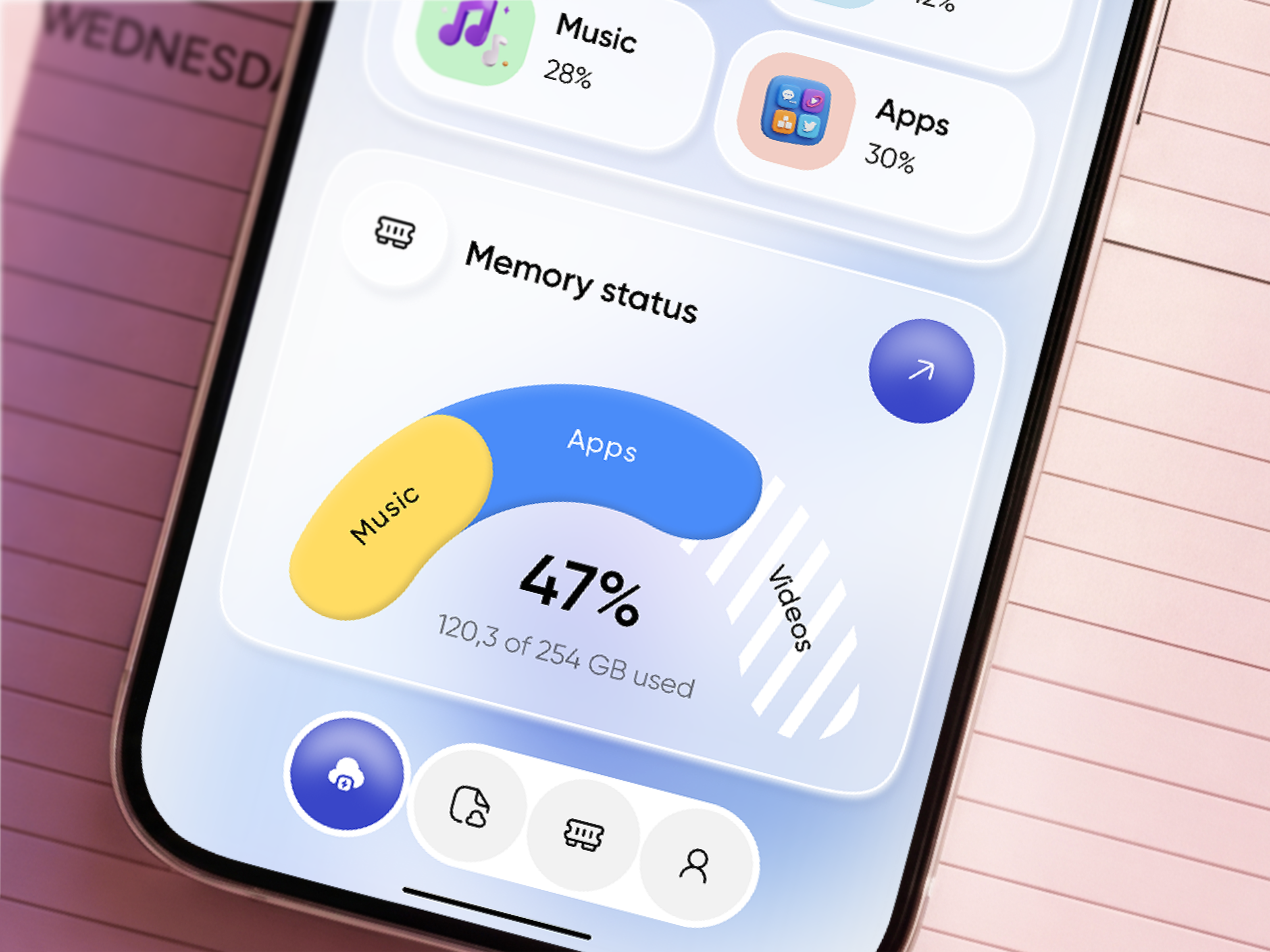 Storage Manager App Redesign UI design eumorphism figma design file management file manager redesign file organizer mobile design product design productivity app redesign storage app redesign storage dashboard redesign ui ux design