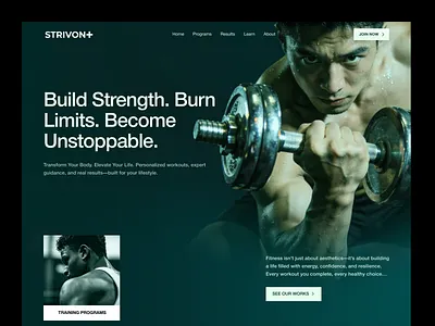 Strivoon - Fitness Website UIUX Design body building diet website fitness fitness assistant fitness platform design fitness routines fitness website fitness website design gym design gym platform gym training gym website training platform ui uiux design website design weightloss workout workout planning workout website
