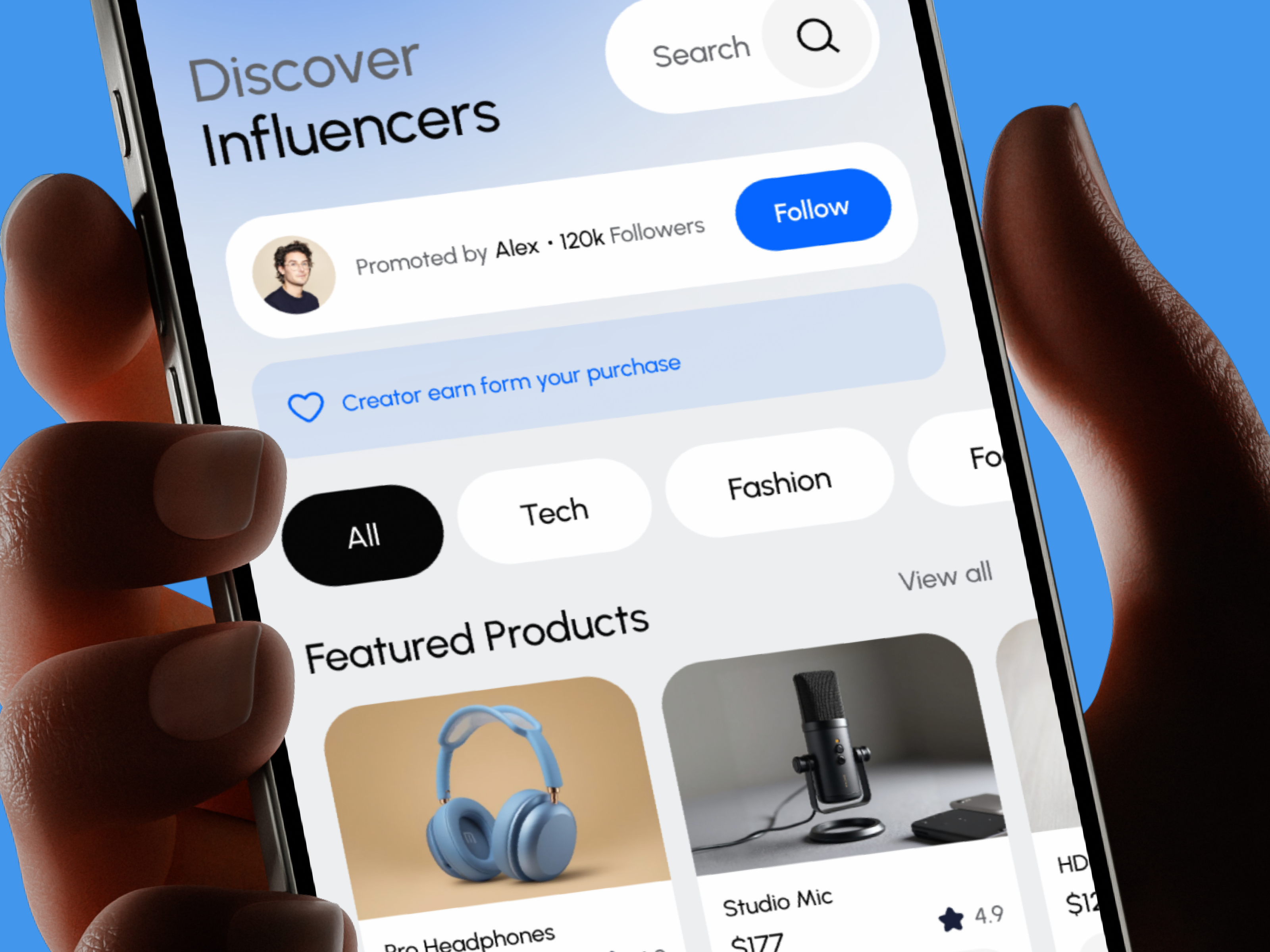 Influencer Marketplace App UI app app ui clean ui design ecommerce ui influencer app ios marketplace app mobile mobile app modern ui social commerce ui design web