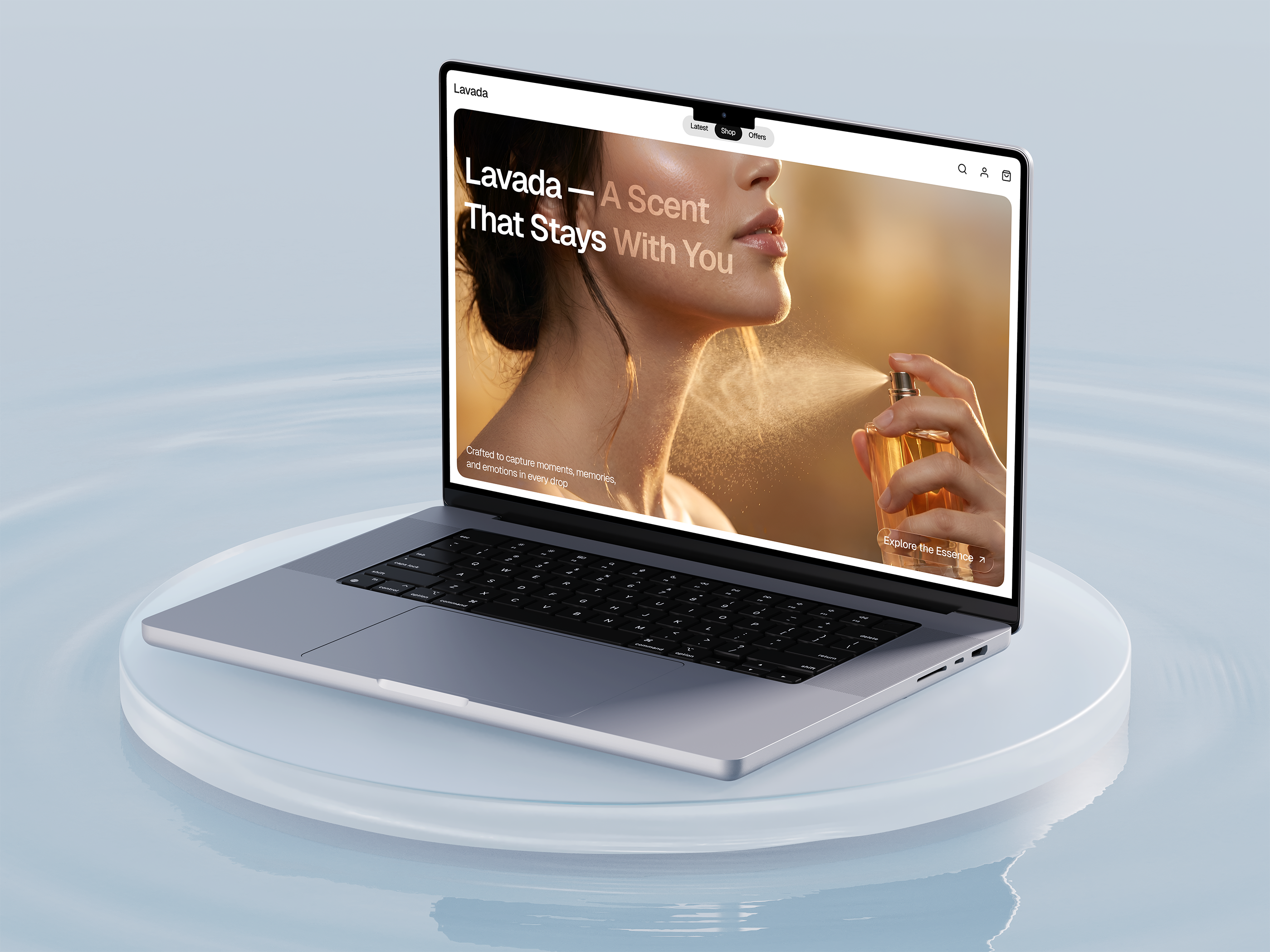 Luxury Perfume Hero Section UI | Fragrance Brand Web Design beauty brand design beauty e commerce cosmetic landing page ecommerce landing page fashion website ui glassmorphism ui landing page design luxury brand ui minimal ui modern web design perfume website premium brand website product hero section skincare website ui design ui ux design user interface web design web ui design website header design