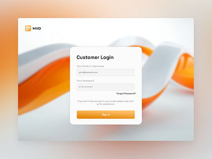 Login page for MVD app