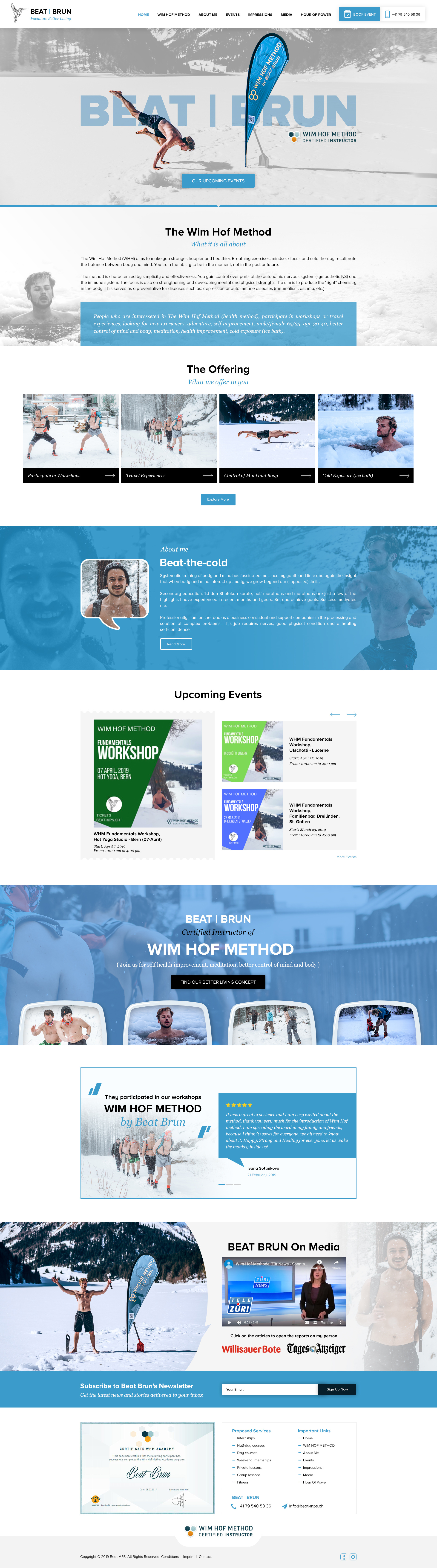 Wim Hof Method Fitness Landing Page UI blue theme breathing method clean ui coaching website cold exposure fitness landing page fitness ui fitness website health website landing page landing page design minimal design modern web design personal trainer ui ux design ux design website design wellness ui wellness website wim hof method